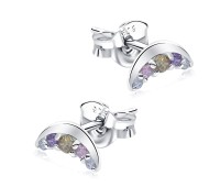 Croissant Shaped With Pastel Stone Silver Ear Stud STS-5327